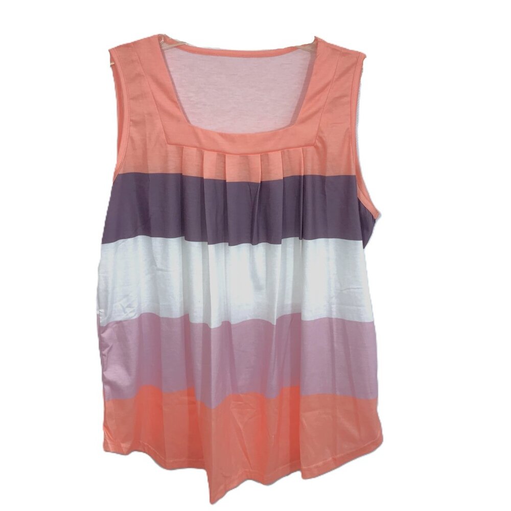 🩷SALE! Square Neck Sleeveless Pleated Casual Top Stripes XL